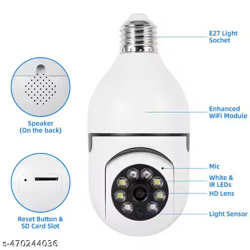 2 MP WiFi Camera Outdoor/Indoor with bidirectional Voice, Intelligent Alarm, Smart surviellance, Motion and Human Detection (Bulb Camera) (Single cam)